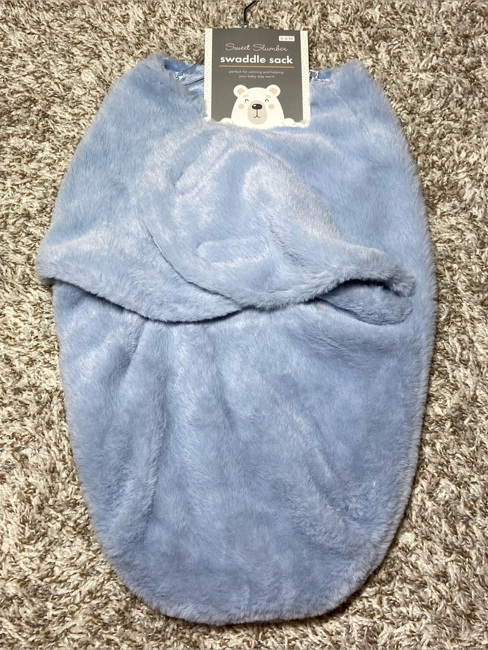 NEW SWEET SLUMBER Swaddle Sack Blue Fluffy Size 0-6M